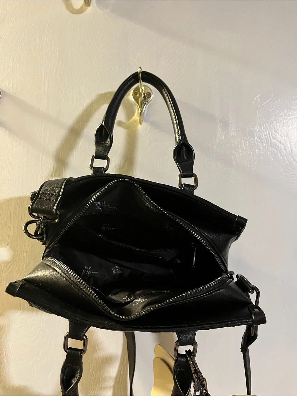 Betsey Johnson Black Crossbody Bag with White Butterfly Charm